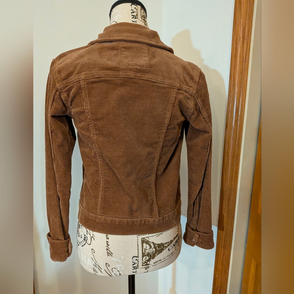 SO Brown Cognac Corduroy Cropped Button Front Jacket Size XS 70's Trucker - Picture 2 of 8